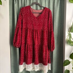 Red Polka Dot Women’s Dress with Lace Trim